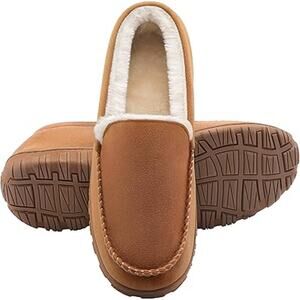 Shoeslocker Mens Size 12 Brown Faux Suede Moccasin Soft Slide On Slipper Shoes